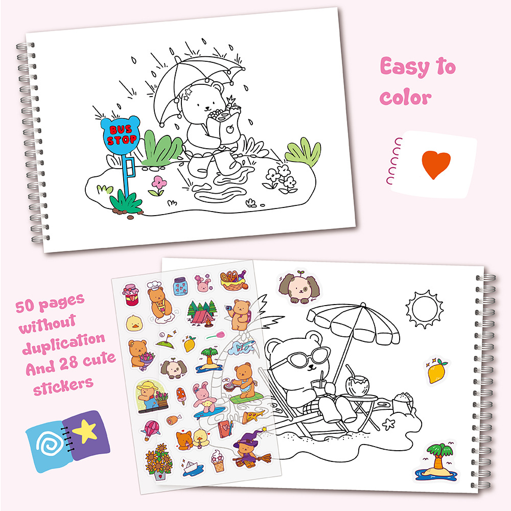 Adorable Bear Coloring Book Se - Sticker Sheet Set ulasan dan harga