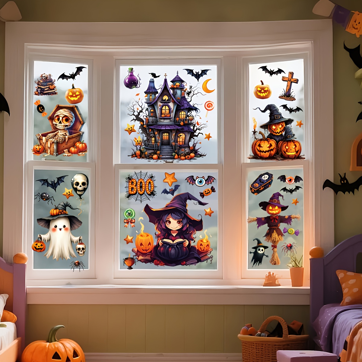 10 Sheets 3D Halloween Window  - Sticker Sheet Set ulasan dan harga