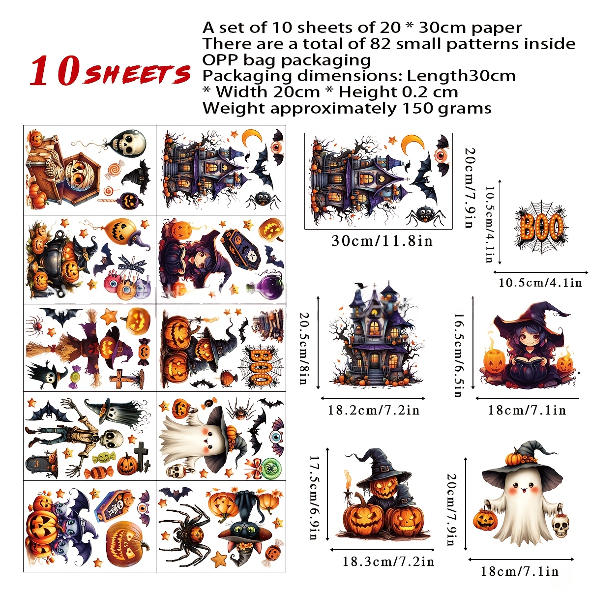 10 Sheets 3D Halloween Window  - Sticker Sheet Set ulasan dan harga